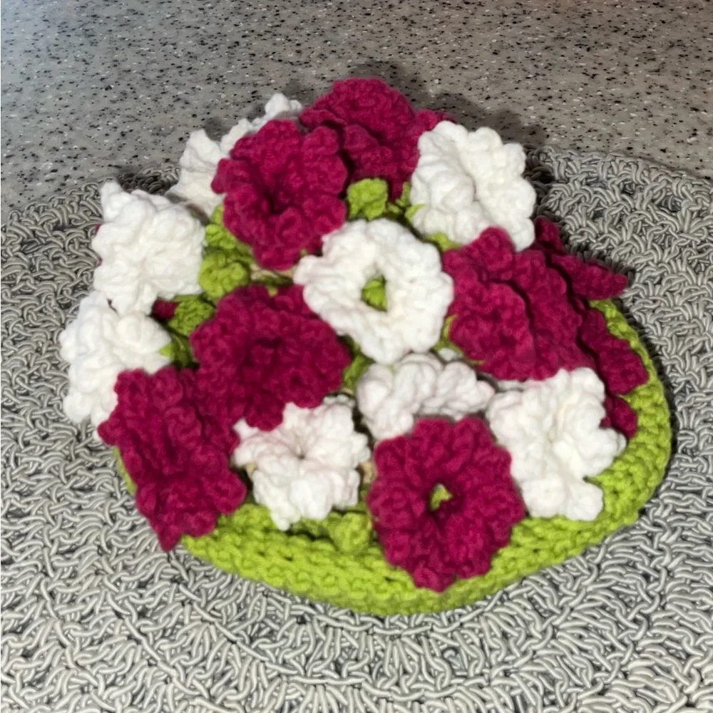 Handmade Crochet Coaster 2 Tulip Flower with basket - Picture 4 of 5